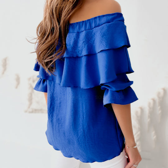 Damen Off-Shoulder Bluse mit Rüschendesign EB