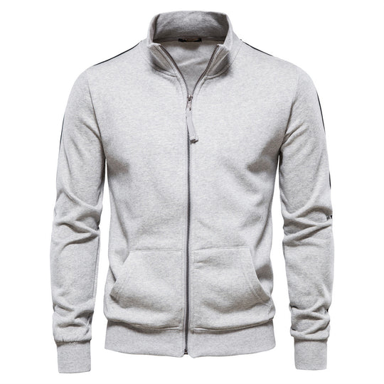 Herren nan sportive Baumwoll-Sweatjacke mit Stehkragen und Kängurutaschen EB