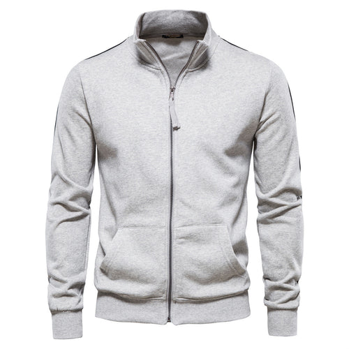 Herren nan sportive Baumwoll-Sweatjacke mit Stehkragen und Kängurutaschen EB