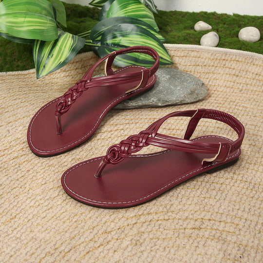 Damen Zehenstegsandalen mit geflochtenem Riemendesign und rutschfester Sohle EB