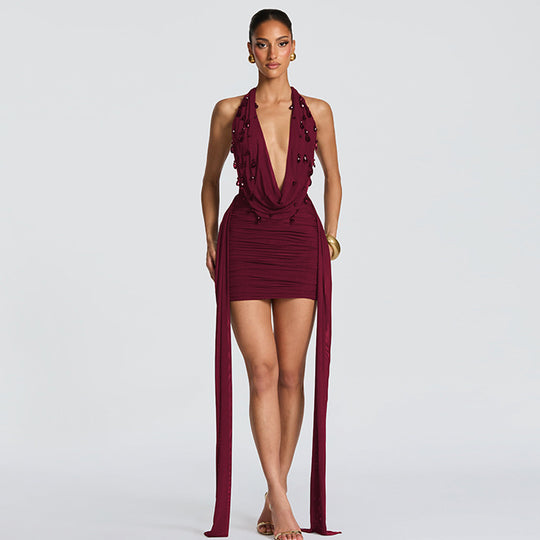 Damen Wickelkleid mit tiefem V-Ausschnitt und voluminösen Rüschendetails EB