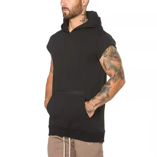 Herren Kapuzen-T-Shirt mit Ärmelloses Design und praktischer Fronttasche EB