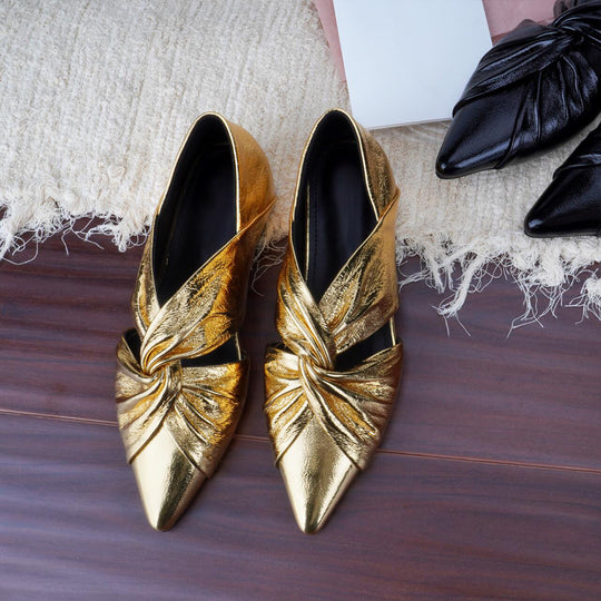 Damen elegante spitze Ballerina-Schuhe mit glamourösem Knoten-Design EB