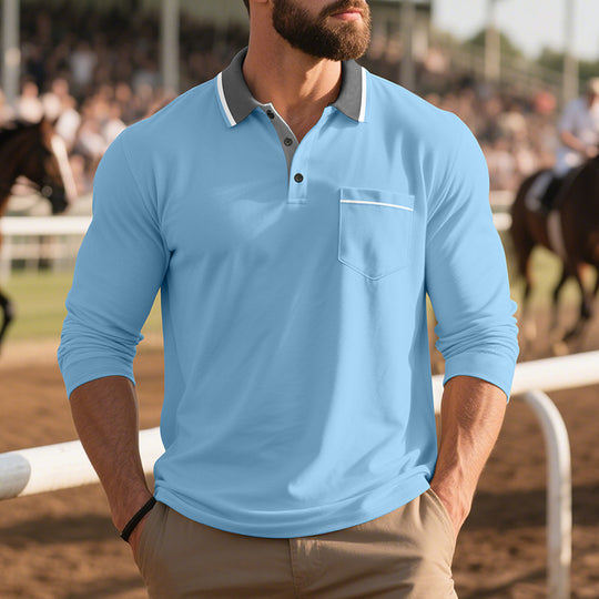 Herren Langarm Polo-Shirt aus atmungsaktivem Stoff mit modernem Kragen EB