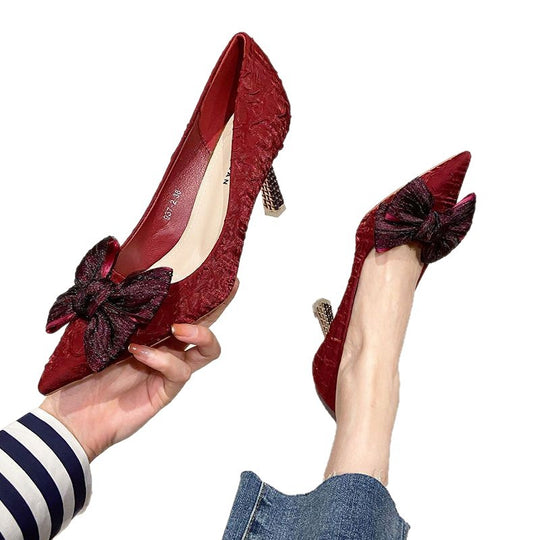Damen elegante Pumps mit Schleifen-Detail und funkelndem Absatz EB