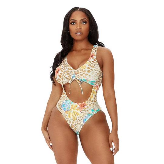 Damen Cut-Out Badeanzug mit floralem Design und verstellbaren Trägern EB