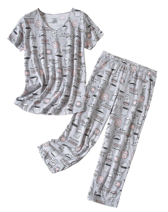 Damen Pyjama-Set mit verspieltem Katzenmotiv EB