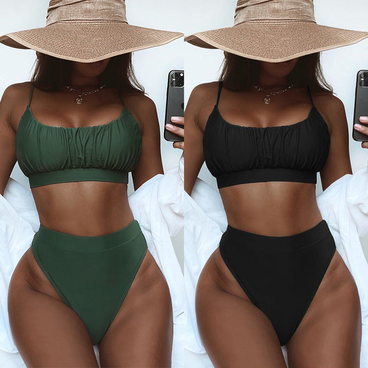 Damen Hochtailliertes Bikini-Set mit gerafftem Oberteil EB