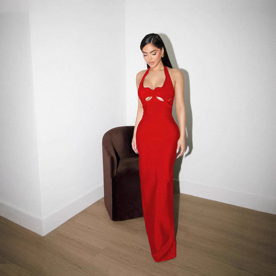 Damen Maxikleid mit innovativem Cut-Out-Design und sexy Schlüssellochausschnitt EB