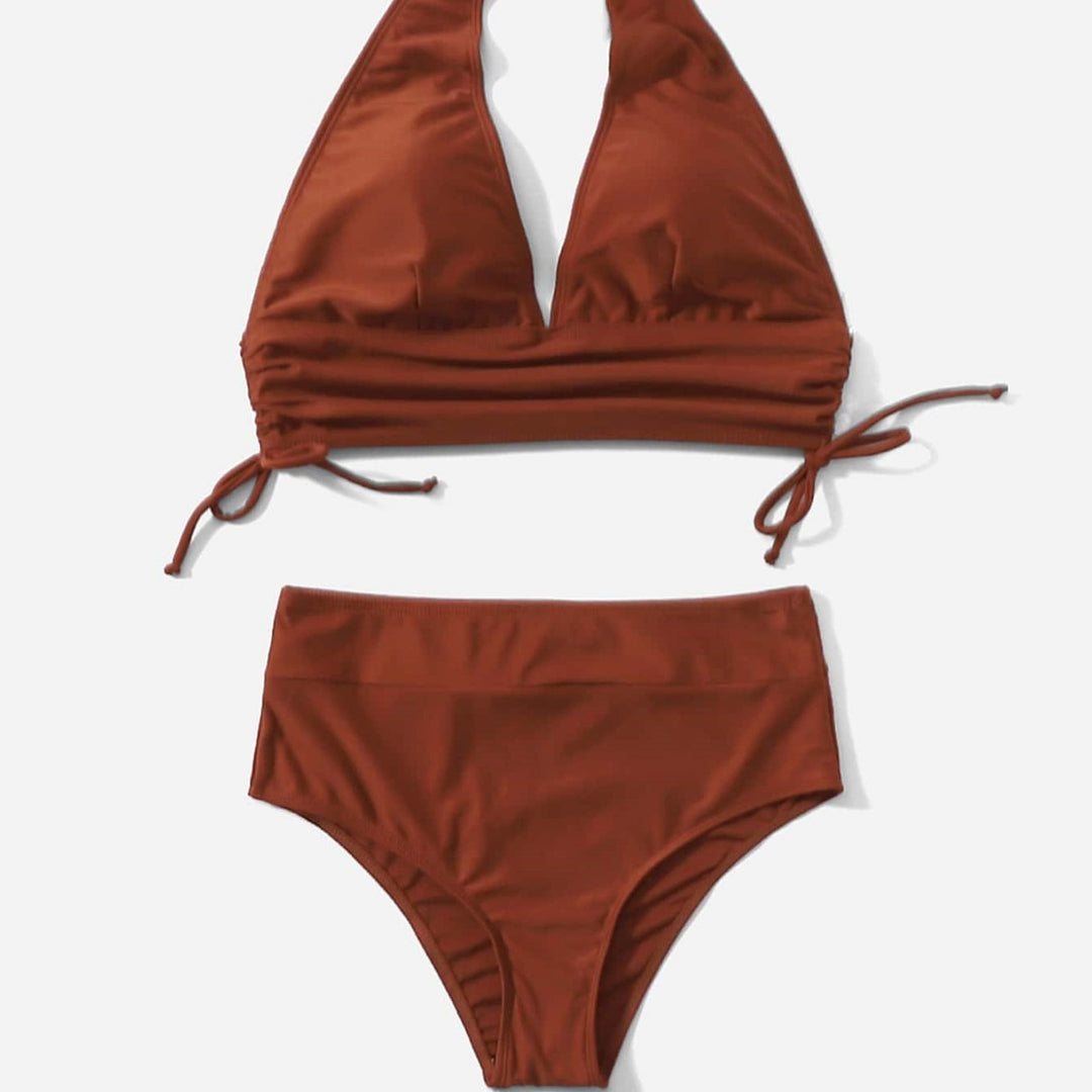Damen Hoch geschnittener Bikini mit verstellbaren Rüschen EB
