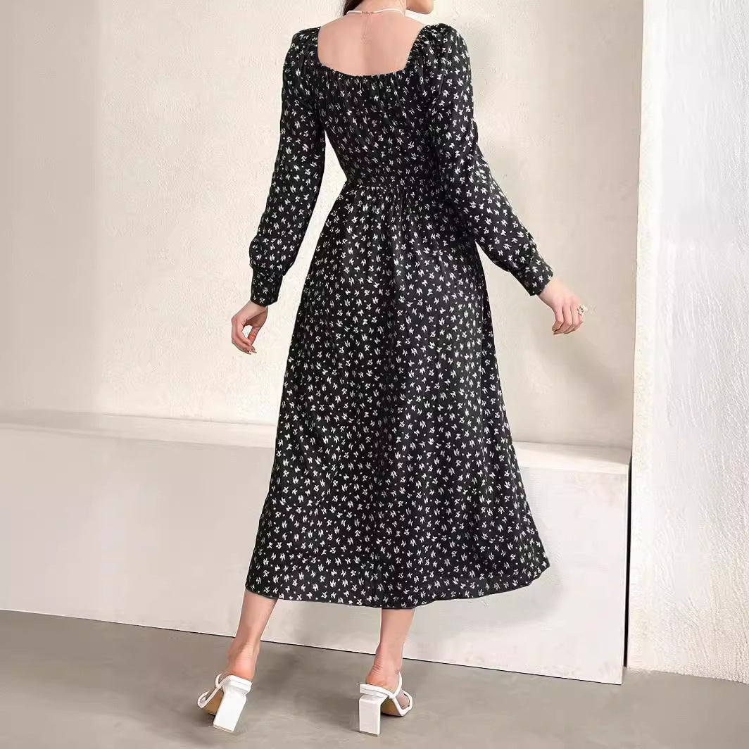 Damen Maxikleid mit Quadrat-Ausschnitt und Puffärmeln EB