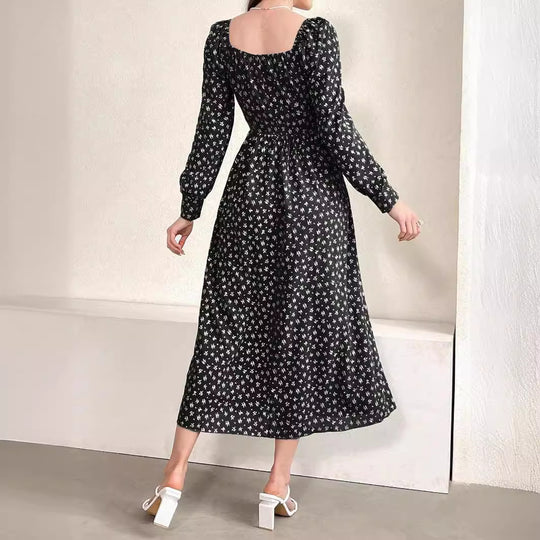 Damen Maxikleid mit Quadrat-Ausschnitt und Puffärmeln EB