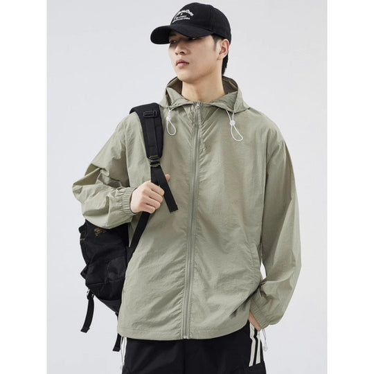 Herren leichte Windjacke mit praktischen Taschen und verstellbarem Kapuzen-Design EB