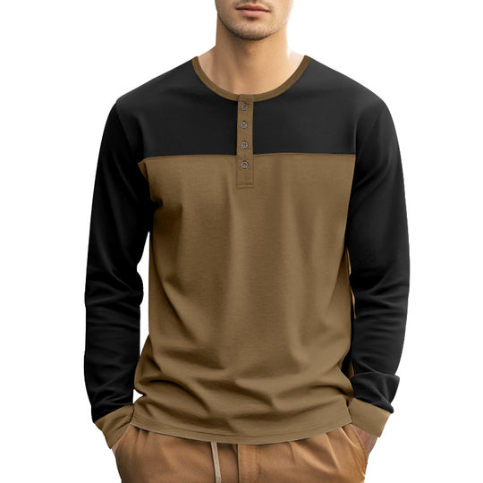 Herren Langarm-Henley-Shirt mit modernem Colorblock-Design und Knopfleiste EB