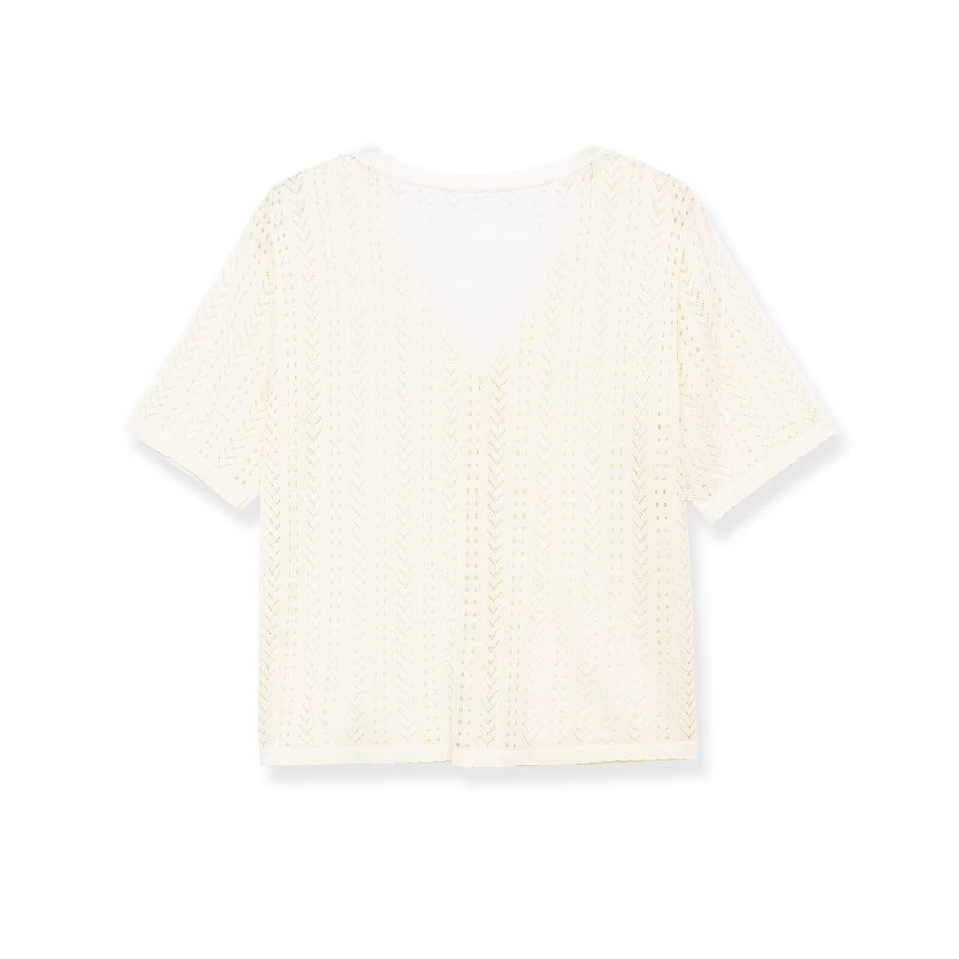 Damen Strick-Crop-Top mit V-Ausschnitt und Knopfverschluss EB