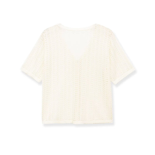 Damen Strick-Crop-Top mit V-Ausschnitt und Knopfverschluss EB