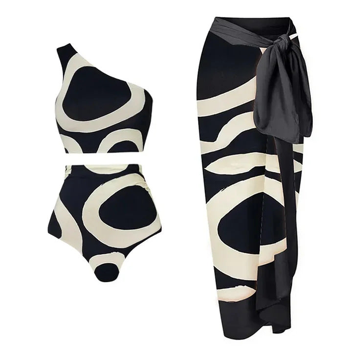 Damen Bikiniset mit asymmetrischem Oberteil und elegantem Wickelrock EB