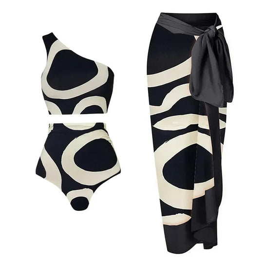 Damen Bikiniset mit asymmetrischem Oberteil und elegantem Wickelrock EB
