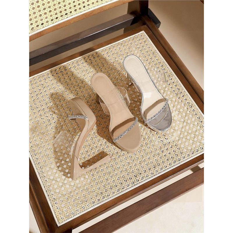 Damen elegante High Heel Mules mit strassverziertem Riemen EB