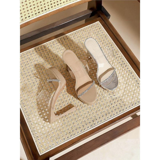 Damen elegante High Heel Mules mit strassverziertem Riemen EB