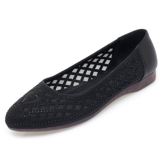 Damen Komfortable Ballerinas mit dekorativem Lochmuster und Strassverzierungen EB