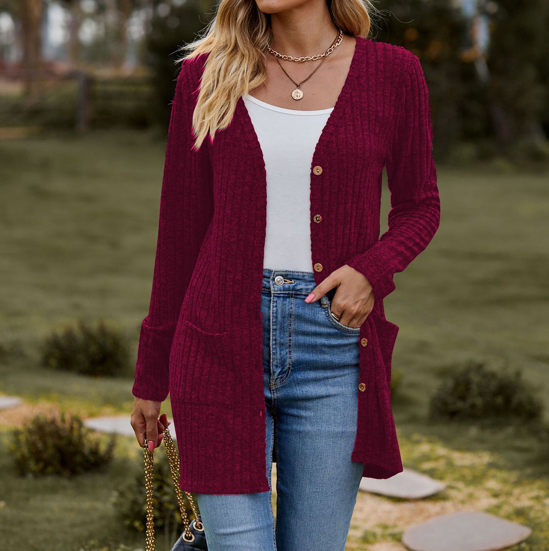 Damen kuschelige Strickjacke mit praktischen Taschen und modischem Rippdesign EB
