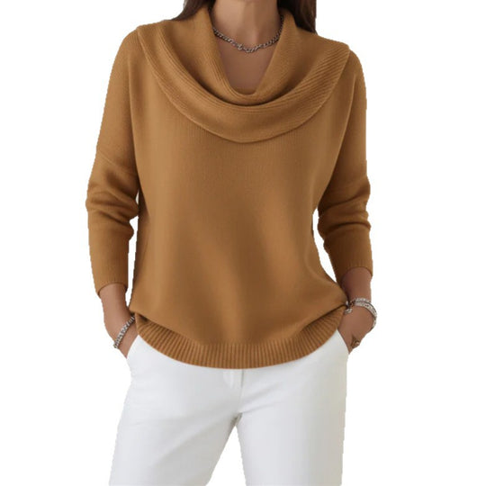 Damen Lässiger Schalkragen-Feinstrickpullover mit überschnittener Schulter und geripptem Saum EB