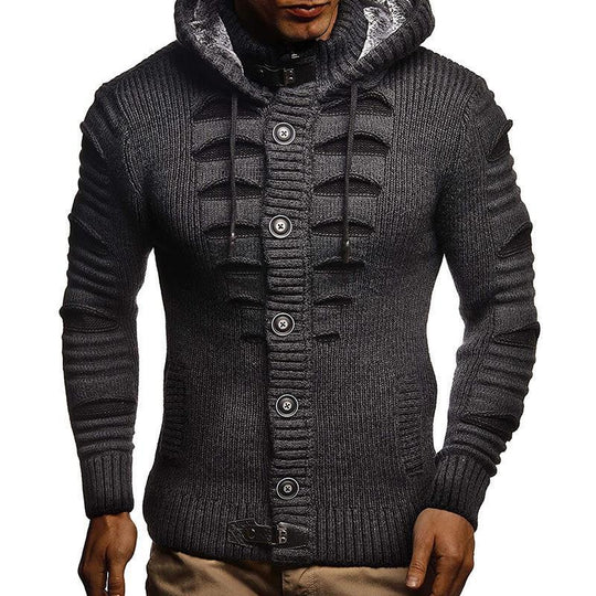 Herren Strickjacke mit Kapuze und dekorativen Knopfdetails EB
