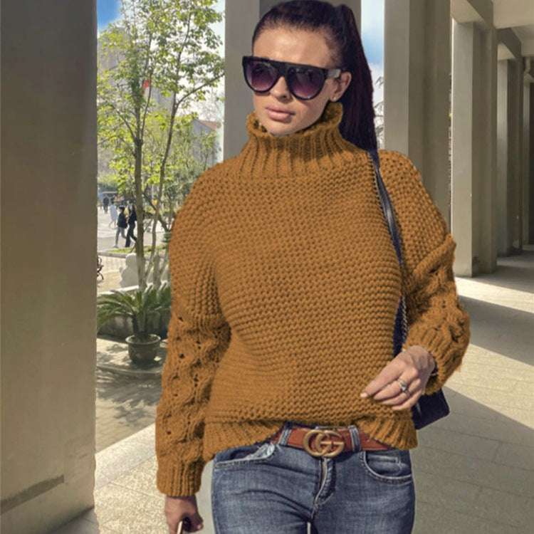 Damen Strickpullover mit hochstehendem Kragen und strukturiertem Ärmeldesign EB