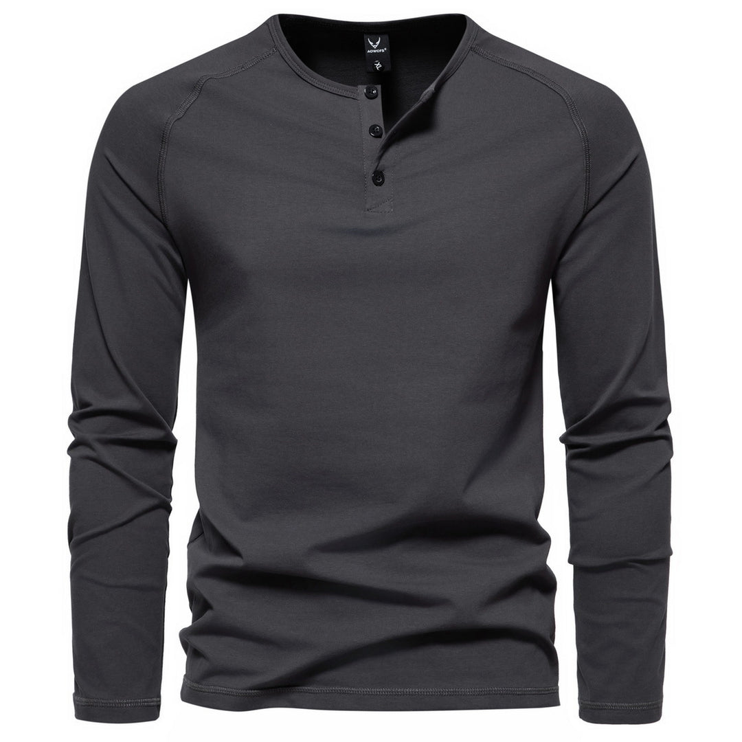 Herren nan langärmeliges Henley-Shirt aus Baumwollmischung mit Knopfleiste und schmaler Schnitt EB