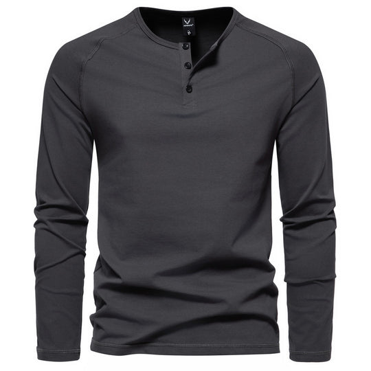 Herren nan langärmeliges Henley-Shirt aus Baumwollmischung mit Knopfleiste und schmaler Schnitt EB