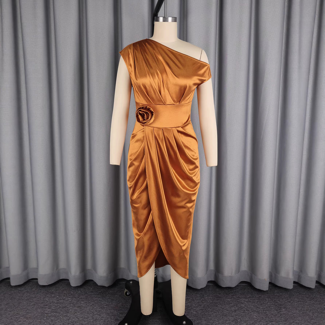 Damen Elegantes Wickelkleid mit 3D-Blütenapplikation EB