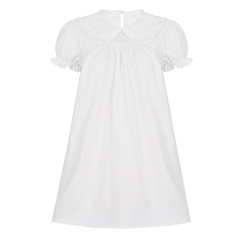 Damen elegantes Baumwollkleid mit Rüschendetails und herausragendem Kragen EB