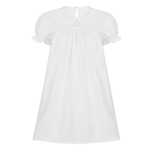 Damen elegantes Baumwollkleid mit Rüschendetails und herausragendem Kragen EB