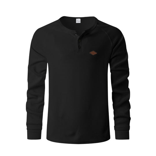 Herren Langarm-Henley-Shirt aus atmungsaktivem Baumwollmix mit strukturiertem Design EB