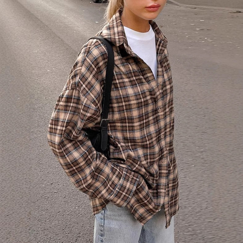 Damen Karierte Flanellbluse mit elegantem Schnitt und bequemen Ärmeln EB