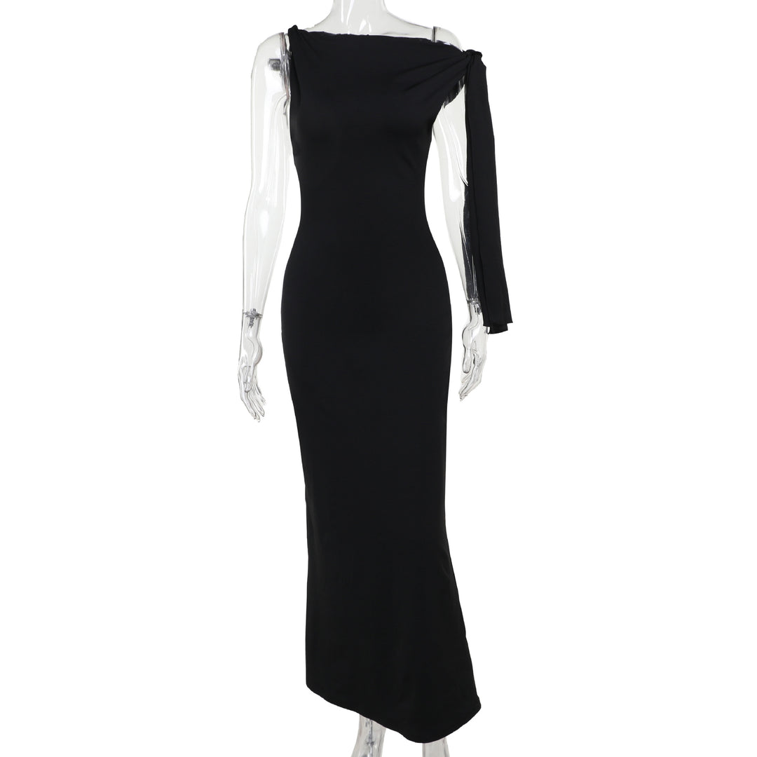 Damen elegantes Maxikleid mit asymmetrischem Design und einem ärmellosen Schnitt EB