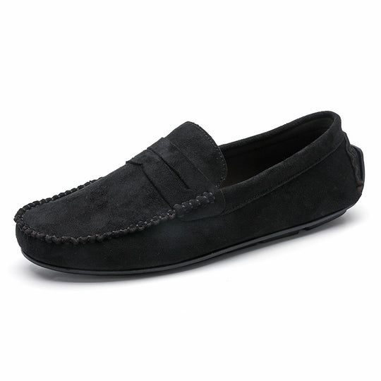 Herren elegante Veloursleder-Mokassin Fahrerhalbschuhe mit handgenähter Vordernaht und flexibler Gummiprofilsohle EB