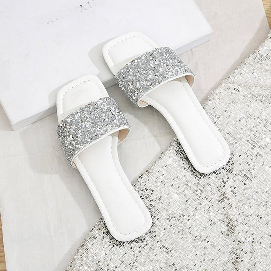 Damen Glamouröse Riemchen-Pantoletten mit funkelnder Strass-Applikation EB
