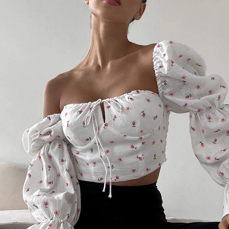 Damen Bluse mit Puffärmeln und Blumendruck EB