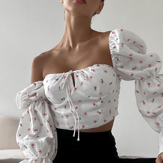 Damen Bluse mit Puffärmeln und Blumendruck EB
