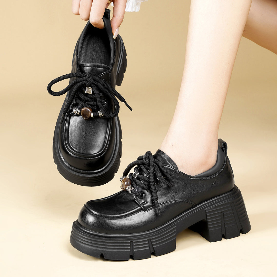 Damen Plateau-Schnürschuhe mit modischem Kettendetail und robustem Blockabsatz EB