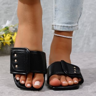 Damen Trendige Mules mit geflochtenem und dekorativem Riemen EB
