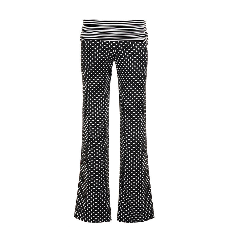 Damen nan weite Marlene-Hose mit hohem Umschlag-Bauchbund und gepunktetem Stretchjersey EB