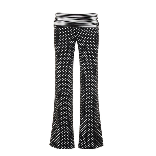 Damen nan weite Marlene-Hose mit hohem Umschlag-Bauchbund und gepunktetem Stretchjersey EB