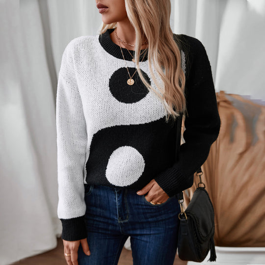 Damen modischer Pullover mit Yin-Yang-Motiv EB