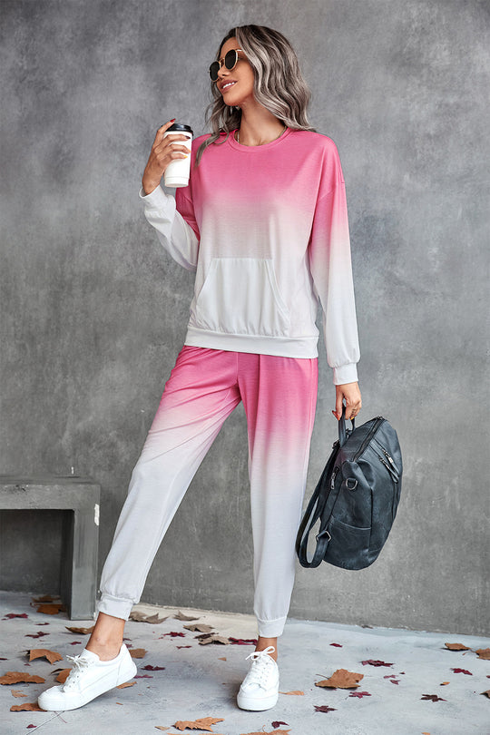 Damen Freizeit-Loungewear-Set mit modernem Ombre-Design und praktischen Taschen EB