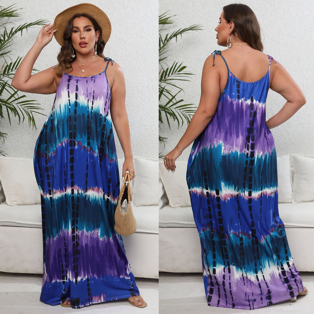 Damen luftiges Maxikleid mit buntem Batikmuster EB