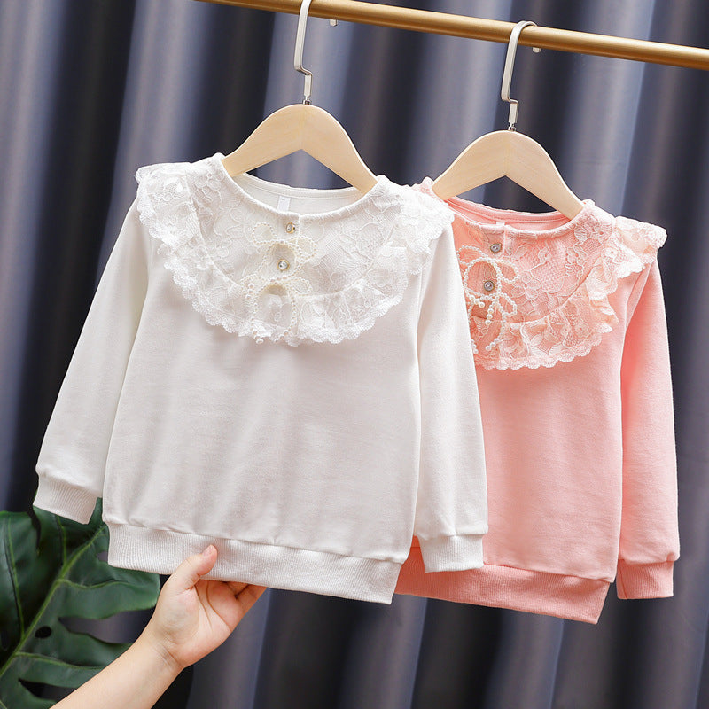 Mädchen Sweatshirt mit romantischem Spitzenkragen EB