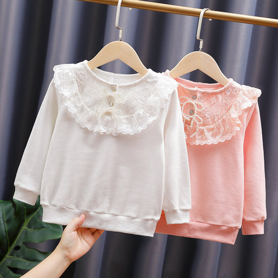 Mädchen Sweatshirt mit romantischem Spitzenkragen EB